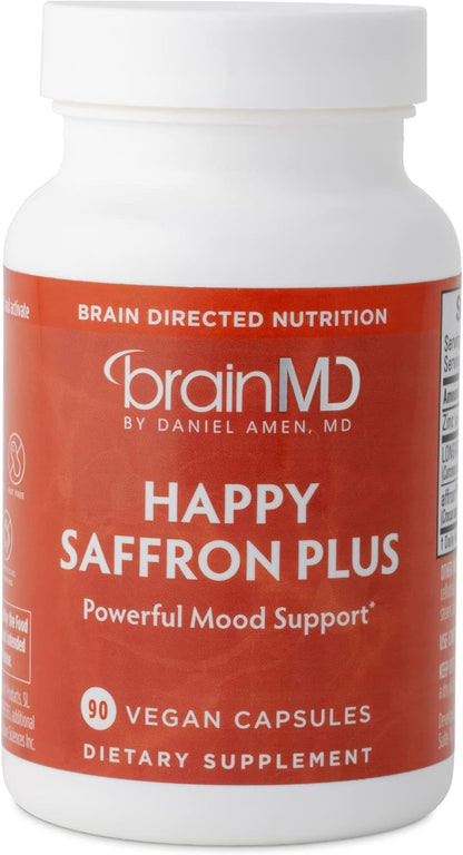 BRAINMD Dr Amen Happy Saffron Plus - 90 Capsules - with Saffron Flower Extract, Curcumin & Zinc - Vegan, Gluten Free - 30 Servings
